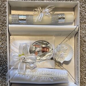 Elegant White and Silver Religious Set